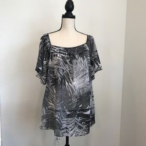 Lane Bryant Sheer Blouse Black & Gray Leafs 14/16